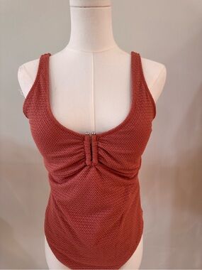Old Navy Rust Textured One-Piece Swimsuit with Front Ruched Detail